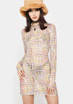 O Mighty Plaid Illusion Mesh Dress