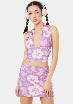 O Mighty Purple Hibiscus Mini Skirt
