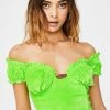 O Mighty Neon Green Velvet Rose Top
