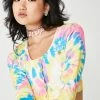 O Mighty Tops Candy Tie Dye Button Crop Top