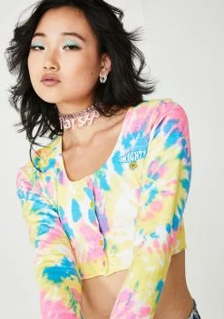 O Mighty Tops Candy Tie Dye Button Crop Top