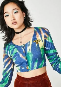 O Mighty Jade Tie Dye Button Crop Top Tops
