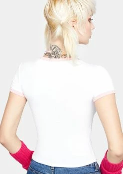 O Mighty Crop Tee Bunny Logo Ringer Tee