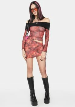 O Mighty Red Rose Off Shoulder Top