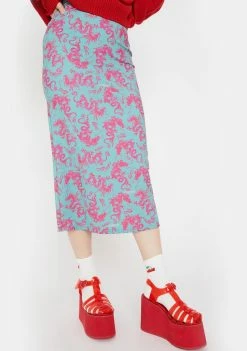 O Mighty Bottoms Teal Dragon Midi Skirt