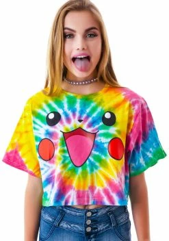 O Mighty Tops Pika Pikachu Tie Dye Crop Tee