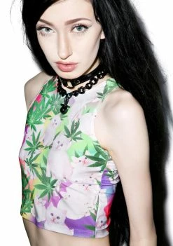 O Mighty Stoner Kitty Crop Tank Tops