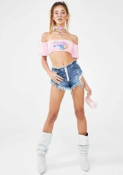 O Mighty Tops Angel Bardot Crop Top