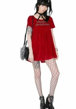 O Mighty Vulgar Princess Velvet Babydoll Dress Dresses