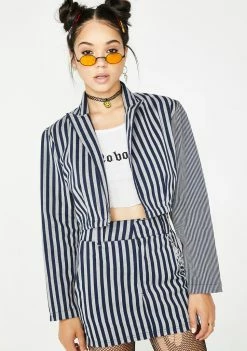 O Mighty Work Stripes Cropped Blazer Outerwear