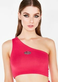 O Mighty Tops Logo One Shoulder Top