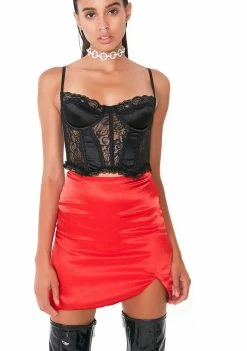 O Mighty Hot Red Silk Kitten Skirt Bottoms