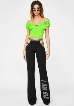 O Mighty Neon Green Velvet Rose Top