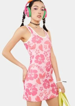O Mighty Pink Hibiscus Mini Dress Sundress