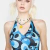 O Mighty Tops Blue Bobble Halter Top