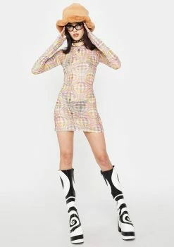 O Mighty Plaid Illusion Mesh Dress