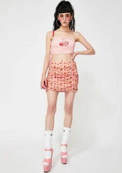 O Mighty Pink Cherry Drawstring Tube Top Tops