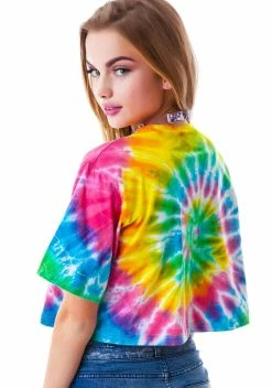 O Mighty Tops Pika Pikachu Tie Dye Crop Tee