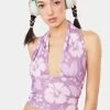 O Mighty Crop Halter Top Purple Hibiscus Halter Top