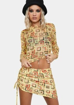 O Mighty Yellow Cubby Ruched Mini Skirt