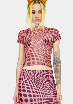 O Mighty Tops Pink Illusion Mesh Baby Tee