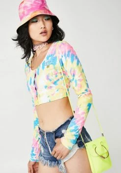 O Mighty Tops Candy Tie Dye Button Crop Top