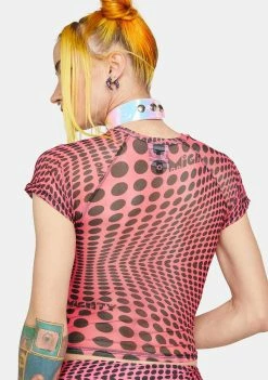 O Mighty Tops Pink Illusion Mesh Baby Tee
