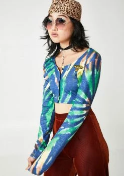 O Mighty Jade Tie Dye Button Crop Top Tops