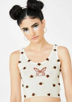 O Mighty Mocha Butterfly Flowerbud Tank Top Tops