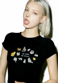 O Mighty Tops My Pussy My Choice Embroidery Crop Tee