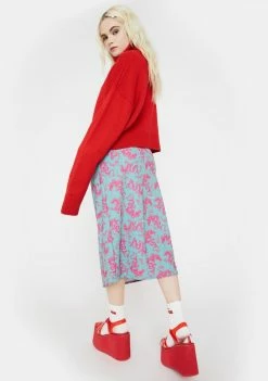 O Mighty Bottoms Teal Dragon Midi Skirt