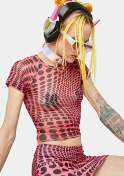 O Mighty Tops Pink Illusion Mesh Baby Tee