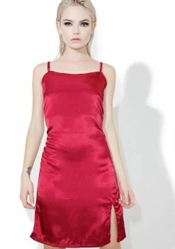 O Mighty Maroon Silk Kitten Dress Dresses