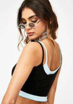 O Mighty Tops Kitty Rhinestone Double Layer Crop Tank