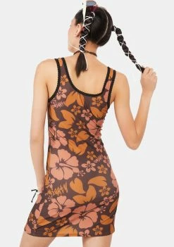 O Mighty Mocha Hibiscus Mini Dress Sundress