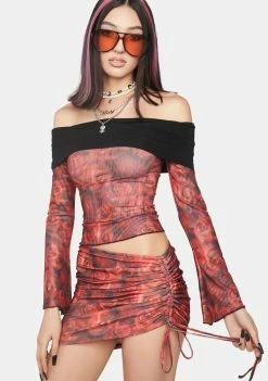 O Mighty Red Rose Off Shoulder Top