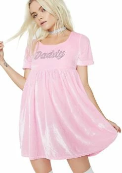 O Mighty Dresses Daddy Velvet Babydoll Dress