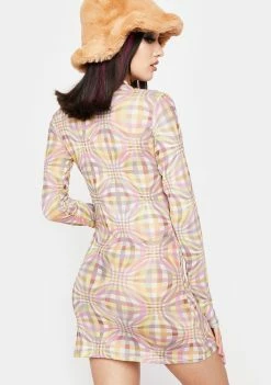 O Mighty Plaid Illusion Mesh Dress