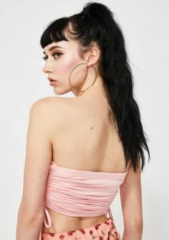 O Mighty Pink Cherry Drawstring Tube Top Tops