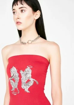 O Mighty Dresses Angel Devil Sequin Dress In Red