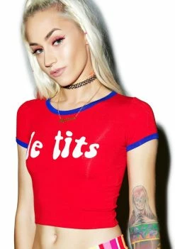 O Mighty Le Tits Ringer Tee Tops