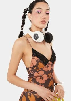 O Mighty Tank Crop Top Mocha Hibiscus Lace Cami