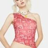 O Mighty Tops Lipstick Cubby One Shoulder Top