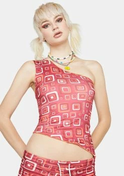 O Mighty Tops Lipstick Cubby One Shoulder Top