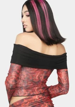 O Mighty Red Rose Off Shoulder Top