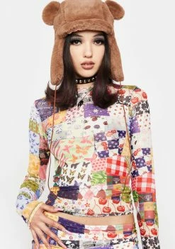 O Mighty Patchwork Mesh Long Sleeve Top