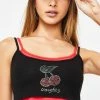 O Mighty Tops Cherry Rhinestone Double Layer Crop Tank