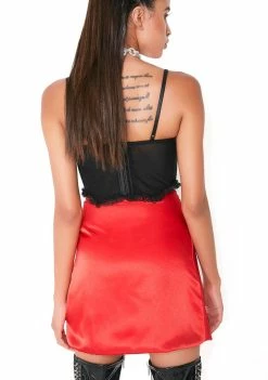 O Mighty Hot Red Silk Kitten Skirt Bottoms