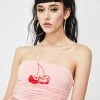 O Mighty Pink Cherry Drawstring Tube Top Tops