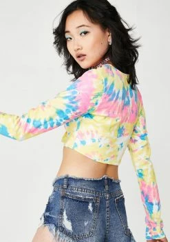 O Mighty Tops Candy Tie Dye Button Crop Top